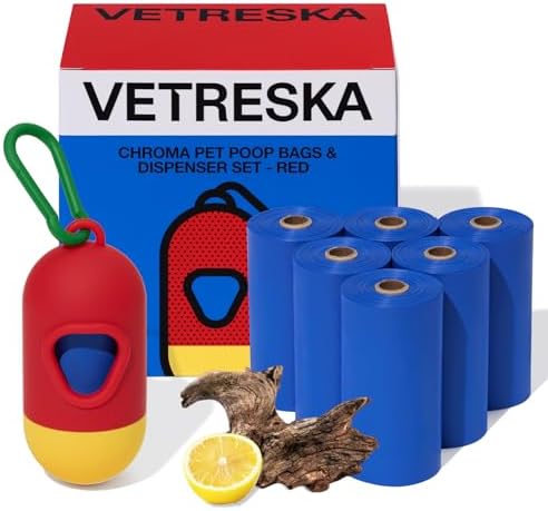 VETRESKA Dog Poop Bag Dispenser with 105 Bags, Leak Proof and Extra Thick