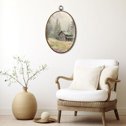 Rustic Cottage Wildflower Oval Framed Wall Art, Nature Landscape Canvas Art Wall Decor，Cottagecore Hanging Decor Painting Artwork for Home Bedroom Farmhouse Living Room Office Decorations 8.3x12inch