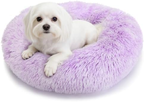 nononfish Fluffy Donut Dog Bed for Small Dogs,Cozy Plush Pet Bed