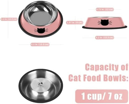 Serentive 2 Pcs Non-Slip Stainless Steel Small Cat Food Bowls - Unbreakable, Thicken 7 Oz Cat Dishes - Indoor, Removable Rubber Base, Easily Clean, Lovely Color
