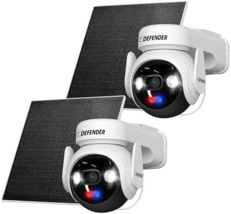 Defender AI 4K Guard Ultra-Charge AOV Wireless Battery Security Camera, 24/7 Recording, 360° PTZ, AI Tracking, Setup in 5 Minutes, 10,000mAH Battery, 5W Solar Panel, Guard App (2-Pack, 64GB SD Card)