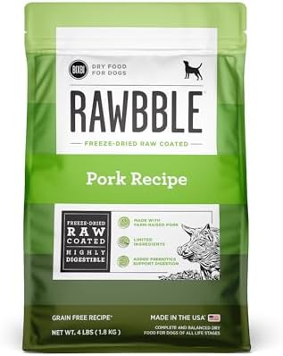 BIXBI Rawbble Freeze-Dried Raw Coated Dog Food, Pork – Fresh Meat, No Meat Meals, Grain-Free – USA Made, 4 lbs