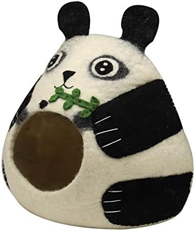 KHUSI Handcrafted Durable Felted Wool Cat Cave Bed - Natural Wool Material Construction Comfortable Stylish Cave Bed for Cat & Kittens - Perfect for Indoor Outdoor Usage - Panda