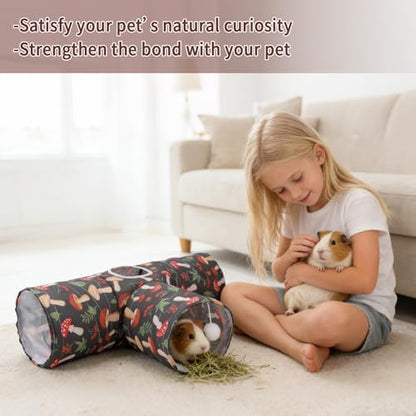 Rypet Guinea Pig Tunnel Hideout 3-Way Collapsible Small Pet Tubes, Mashroom