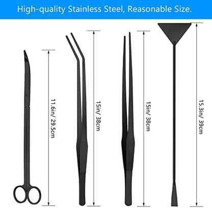 15" Aquarium Aquascape Tools Kit 4P Stainless Steel Aquascaping Set