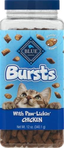Blue Buffalo Bursts Crunchy & Creamy Cat Treats, Great for Training, Paw-Lickin' Chicken, 12-oz. Tub (Pack of 4)