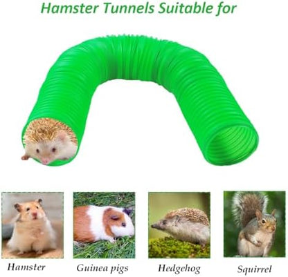 Plastic Hamster Cage Tunnels with Chew Toy,Collapsible Pet Tunnel，Small Animal Tubes,Collapsible Plastic Tunnel,15 Pcs Small Animal Chew Toys for Guinea Pigs, Chinchillas, Rats, Gerbils （Green）