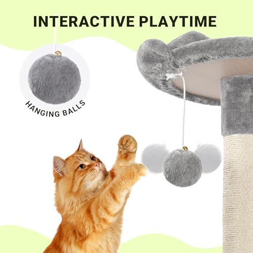 Allewie 64 Inches Multi-Level Cat Tree Tower for Indoor Cats, Grey