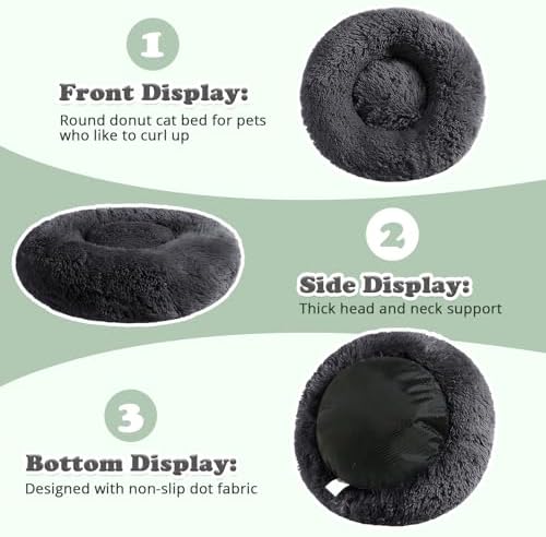 JOLLYVOGUE Dog & Cat Bed, Calming Anti-Anxiety Pet Bed for Small Dogs, Fluffy Donut Cushion for Small and Medium Pets (23")