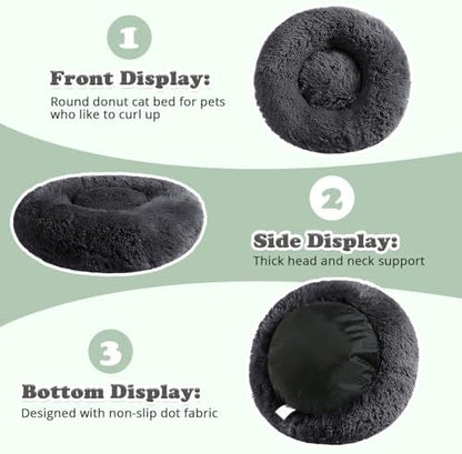 JOLLYVOGUE Dog & Cat Bed, Calming Anti-Anxiety Pet Bed for Small Dogs, Fluffy Donut Cushion for Small and Medium Pets (23")