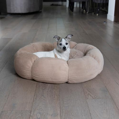 Sherry Kline Pets “Daisy Round” Donut Shape Calming Bed for Dogs and Cats, from Soft Faux Fur, Available in 4 Sizes, Machine Washable
