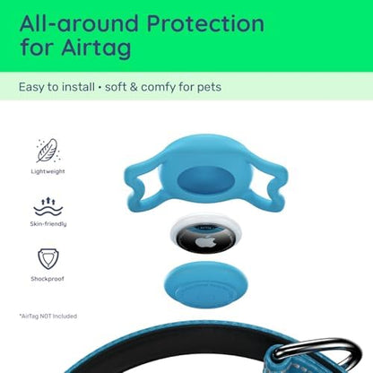 Premium Airtag Dog Collar，with IP68 Waterproof AirTag Holder,Blue,L