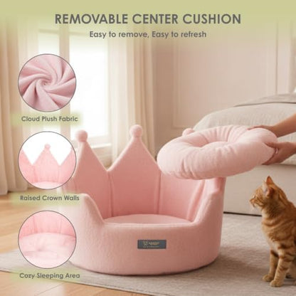 NANDOG Crown Dog Bed for Medium Dogs & Cats, Round Cloud Ultra Plush Fabric