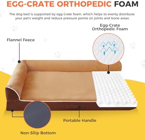XXL Orthopedic Dog Bed, Extra Large Dogs, 48"x35"x7.5", Brown