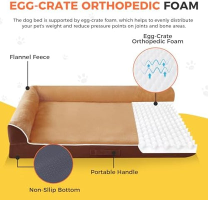 XL Orthopedic Dog Bed for Large Sized Dogs, 42"x30"x7.5", Brown