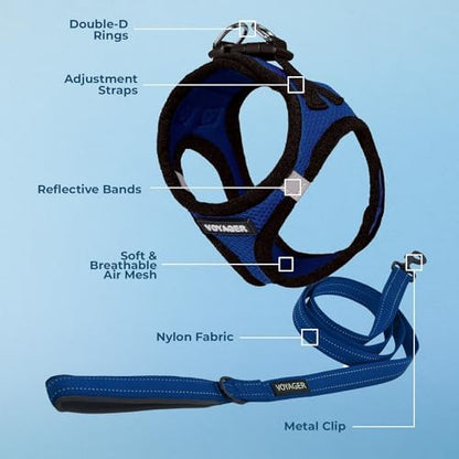 Best Pet Supplies Voyager Step-in Air All Weather Mesh Harness and Reflective Dog 5ft Leash Combo with Neoprene Handle, for Small, Medium and Large Breed Puppies - Royal Blue/Black Trim, Small