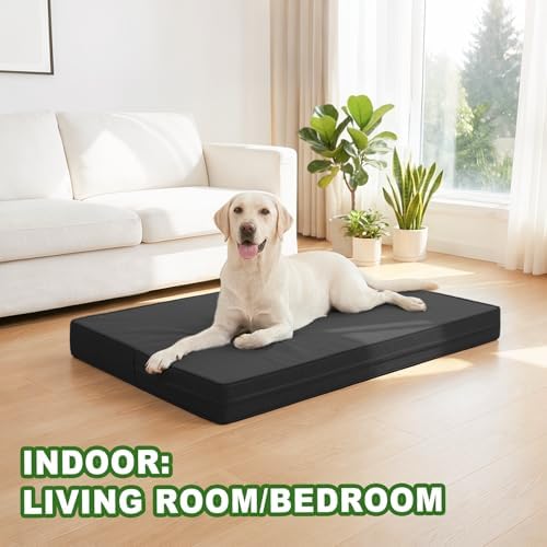 XL Dog Bed Waterproof Washable, Wipeable Leather Large Crate Bed 42" Black