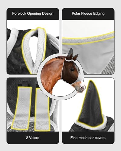 Hilltown Adjustable Fly Mask for Horse with Ears - UV-Block, Large Eye Space, Breathable, Built to Last, Comfort Fit - Horse Fly Mask for Daily Stable, Hot Weather Riding & Competition - X-Full, Grey