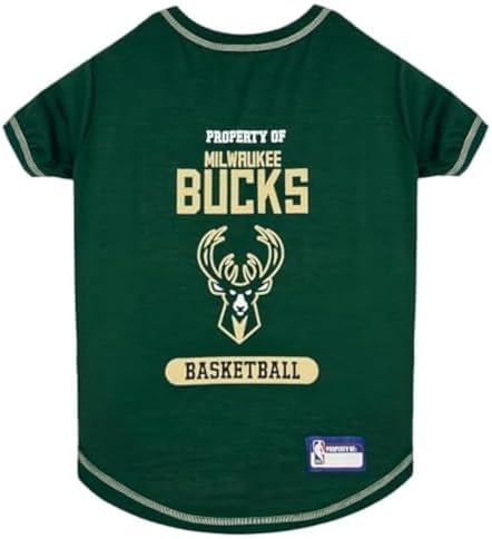 Pets First Cute Dog T-Shirt, Large - NBA Milwaukee Bucks Dog & Cat Shirt with Basketbal Team Logo. A Comfortable & Fashionable Yet Durable Pet Outfit, Sporty Dog Shirt