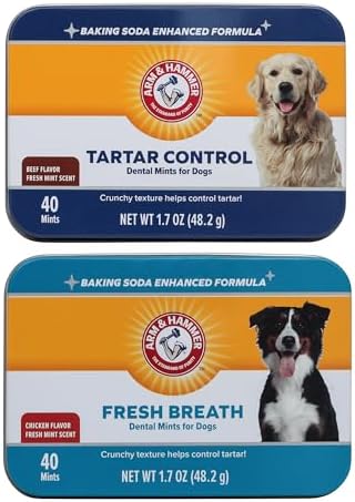 Arm & Hammer Dental Mints Bundle for Dogs - Tartar Control (Beef Flavor) & Fresh Breath (Chicken Flavor) - Helps Reduce Plaque, Tartar, and Doggie Breath Without Brushing, 40 Count Each
