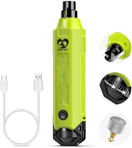 Casfuy 6-Speed Dog Nail Grinder - Newest Enhanced Pet Nail Grinder Super Quiet Rechargeable Electric Dog Nail Trimmer Painless Paws Grooming & Smoothing Tool for Large Medium Small Dogs (Green)