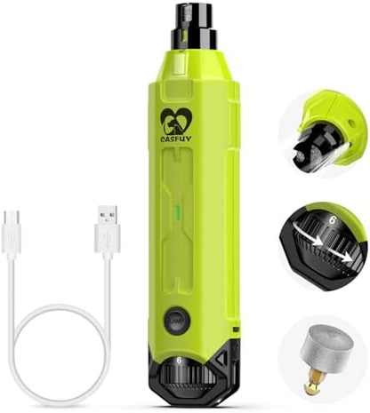 Casfuy 6-Speed Dog Nail Grinder - Newest Enhanced Pet Nail Grinder Super Quiet Rechargeable Electric Dog Nail Trimmer Painless Paws Grooming & Smoothing Tool for Large Medium Small Dogs (Green)