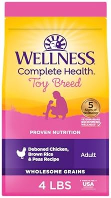 Wellness Complete Health Toy Breed Adult Dry Dog Food, Wholesome Grain Kibble, Natural, Chicken, Brown Rice, and Peas Recipe, 4 lb Bag