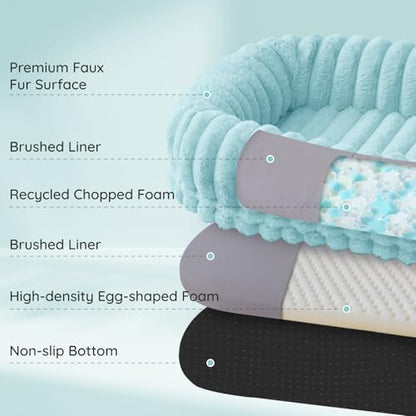 ChiXnuggle Orthopedic Human Dog Bed,Striped Faux Fur Washable Cover,Blanket