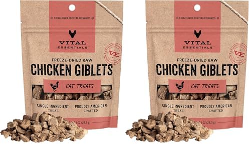 Vital Essentials Freeze Dried Raw Cat Treats | Chicken Giblets | 1 oz | Pack of 2