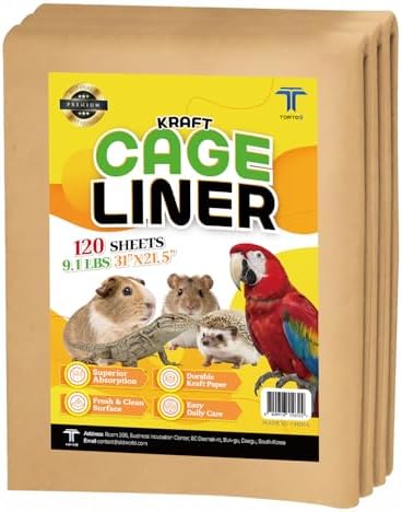 T TORTO9 Kraft Bird Cage Liners 31 x 21.5 Inch, 120 Sheets, Absorbent Paper Tray Liners for Large Bird Cages, Pre-Cut Disposable Cage Bottom Liners