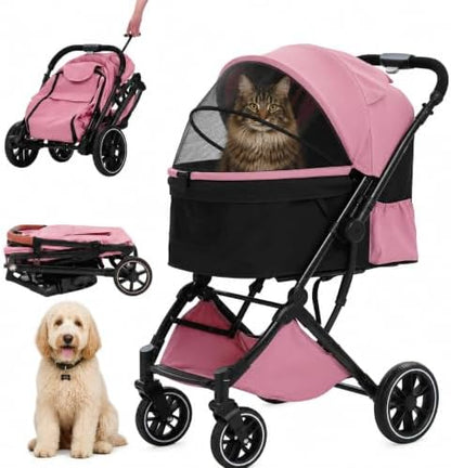 MUTTROS Pet Stroller for Dogs & Cats, 66lbs, Pink