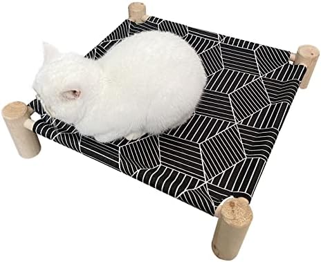 Pozico Cat/Dog Bed Hammock Cat Bed, Wooden Dog Elevated Indoor Outdoor Beds, Raised Cat Cots Furniture Pet Bed Puppy Bed Portable Breathable Mesh Cat Beds for Small Animals-Black Diamond