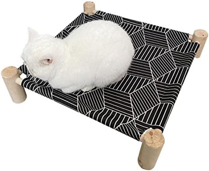 Pozico Cat/Dog Bed Hammock Cat Bed, Wooden Dog Elevated Indoor Outdoor Beds, Raised Cat Cots Furniture Pet Bed Puppy Bed Portable Breathable Mesh Cat Beds for Small Animals-Black Diamond