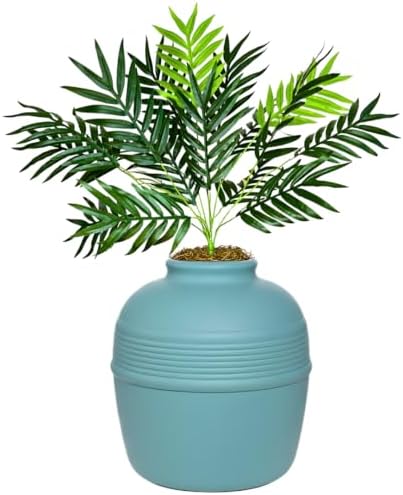 Good Pet Stuff Original Hidden Litter Box Planter, Decorative Cat Litter Enclosure with Carbon Filter, Artificial Palm Plant, Upgraded Design, Easy Clean Litter Tray, Essentials Kit, Caribbean Blue
