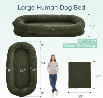 ChiXnuggle Orthopedic Human Dog Bed,with Faux Fur Washable Cover,Blanket