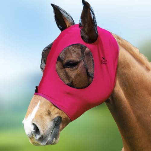 Harrison Howard Super Comfort Stretchy Fly Mask Large Eye Space with UV Protection Soft on Skin with Breathability Rose Pink XL Extra Full Size