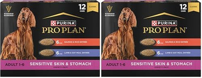 Purina Pro Plan Sensitive Skin and Stomach Wet Dog Food,Salmon and Rice-and Lamb-and Oat Meal Variety Pack - 13 oz. Cans,(Pack of 24)