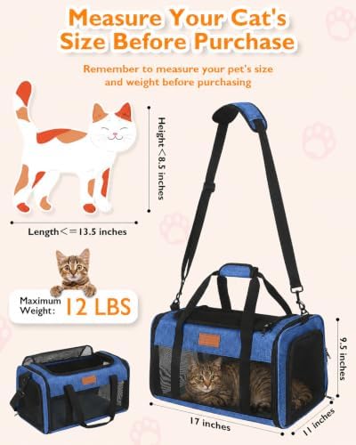 PETUX Airline Approved Pet Carrier for Small Cats up to 12 lb, Blue