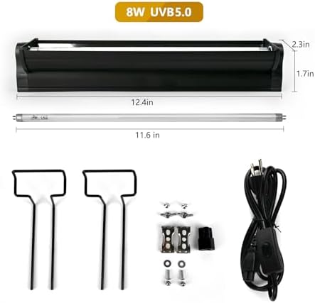 T5 UVB Lighting Combo Kit for Reptiles,8W Light Fixture with Desert 5.0 T5 UVB Light Bulbs Terrarium Hood Heat Lamp for Breaded Dragon,Turtle,Frog,Lizard,Tortoise,Gecko,Snake