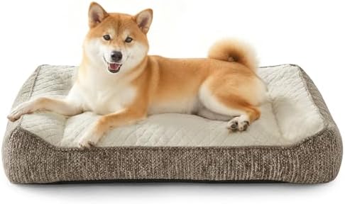 JOEJOY Orthopedic Dog Bed Medium Sized Dogs, Extra Thick Supportive Big Dog Couch Bed with Sides, Ultra Soft Pet Bed Sofa, Beige, 35''x25''