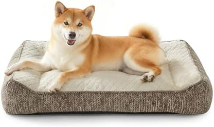 JOEJOY Orthopedic Dog Bed Medium Sized Dogs, Extra Thick Supportive Big Dog Couch Bed with Sides, Ultra Soft Pet Bed Sofa, Beige, 35''x25''