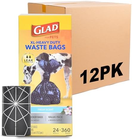 Glad Extra Large Heavy Duty Scented Dog Waste Bags, 360 Count, 12-Pack