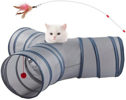 Cat Tunnels for Indoor Cats 3 Way Play Toy Kitty Tunnel Peek Hole Toy with Ball for Cat Tube Fun for Rabbits Kittens and Dogs