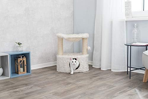 TRIXIE Baza Grande Cat Scratching Post 23,6 Inch - with Durable Sisal Rope and with Fluffy Hammock, Dangling Cat Toy & Cuddly Cat Cave - in Cream