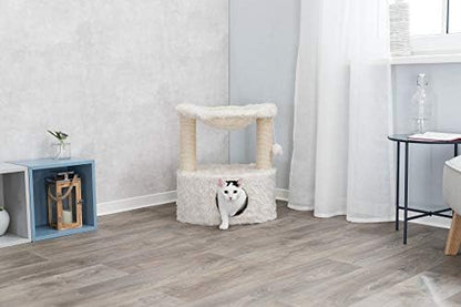 TRIXIE Baza Grande Cat Scratching Post 23,6 Inch - with Durable Sisal Rope and with Fluffy Hammock, Dangling Cat Toy & Cuddly Cat Cave - in Cream