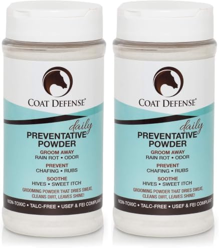 COAT DEFENSE Daily Preventative Powder & Rain Rot Treatment for Horses | Safe & Effective Equine Sweet Itch, Skin Funk, Scratches | Dry Horse Shampoo, 16 oz. | All Natural Ingredients (Pack of 2)