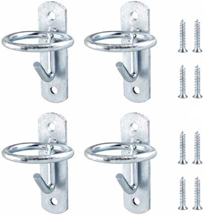 Horse Stall Bucket Hooks, Heavy Duty Metal Ring Bucket Hangers with J-Hook, Wall Mounted Water Feed Bucket Holder for Barn, Stable & Fence, Includes Screws, 4-Pack