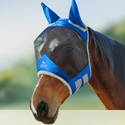 Harrison Howard CareMaster Pro Luminous Horse Fly Mask Large Eye Space Standard with Ears UV Protection for Horse Signature Blue XL Extra Full Size