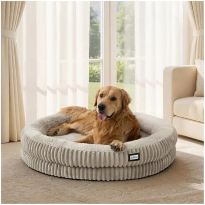 BALANCE Donut Dog Bed, 43 Inches Round Dog Bed Extra Large Size Dogs Washable, Orthopedic Calming Dogs Beds for Kitten, Fluffy Plush Faux Fur Pet Bed with Anti-Slip Bottom