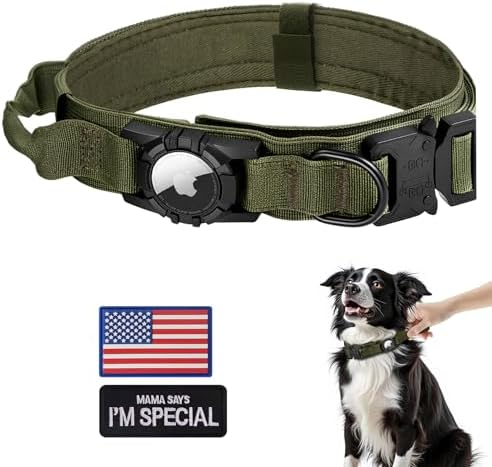 Tactical AirTag Dog Collar - Heavy Duty, Adjustable GPS Collar